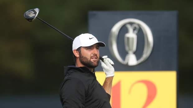 Scottie Scheffler tees off at The Open Championship.