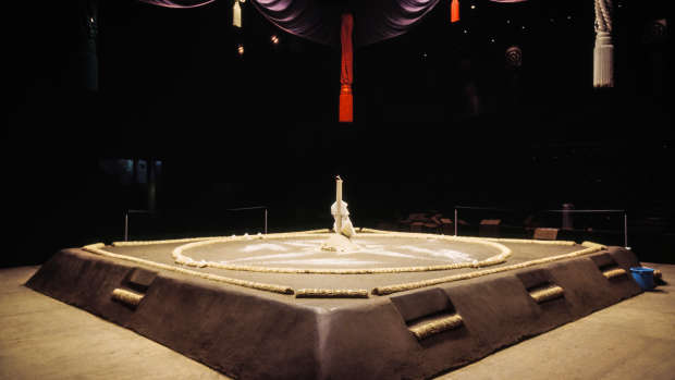 SAN JOSE, CA - JUNE 1993:  The sumo dohyo awaits the start of the 1993 San Jose Basho sumo wrestling tournament held June 4-5, 1993 at the San Jose Event Center in San Jose, California.  (Photo by David Madison/Getty Images)