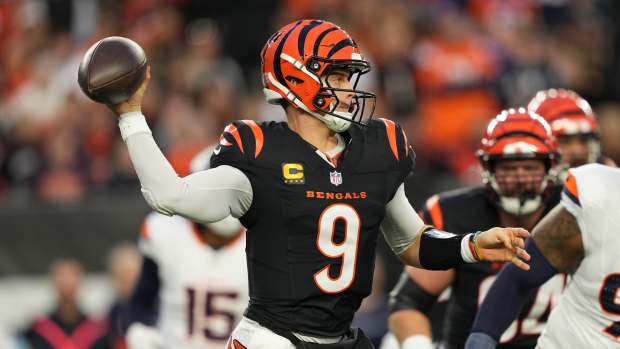 Bengals quarterback Joe Burrow throws a pass against the Denver Broncos.