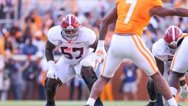 KNOXVILLE, TN - OCTOBER 19: Elijah Pritchett #57 of the Alabama Crimson Tide during a game between Alabama and Tennessee at Neyland Stadium on October 19, 2024 in Knoxville, Tennessee. (Photo by Roger Wimmer/ISI Photos/Getty Images)