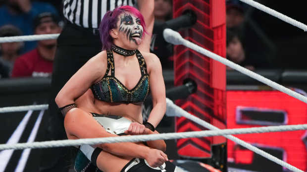 HOUSTON, TEXAS - MARCH 11: Asuka reacts during WWE Monday Night RAW at Toyota Center on March 11, 2024 in Houston, Texas. (Photo by Alex Bierens de Haan/Getty Images)