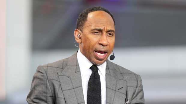 Stephen A. Smith (Stephen Smith) on the ESPN NBA Countdown live set at Intuit Dome.