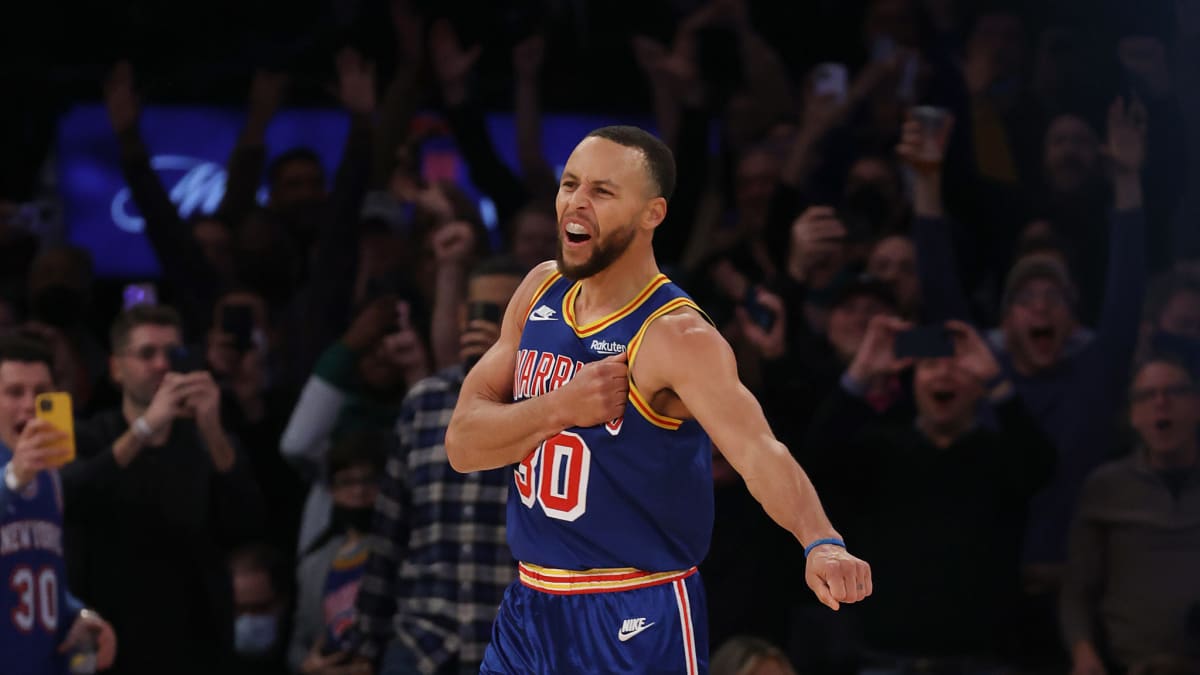 Watch: Steph Curry hits outrageous shot off the bounce during pre-game warm- up, celebrates wildly with Golden State Warriors teammates