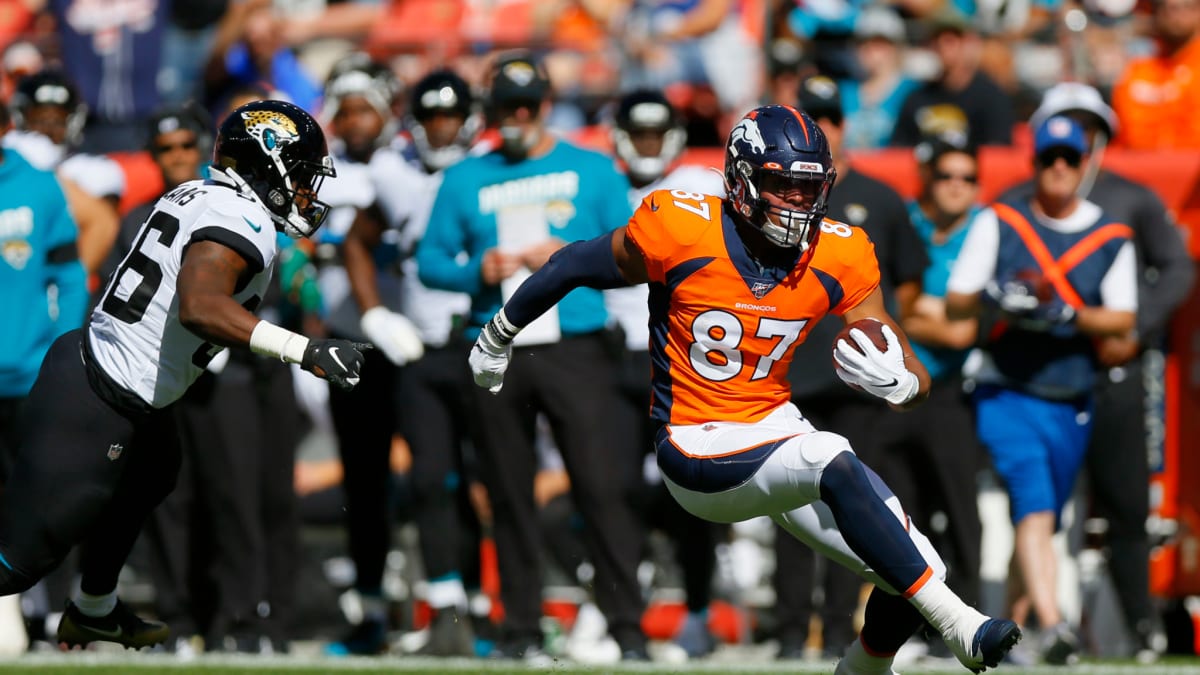 Denver Broncos tight end Noah Fant (87) against the New York Jets