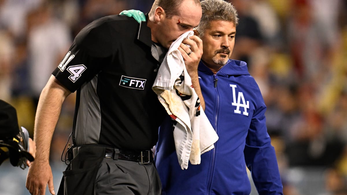 Umpire at Angels-Dodgers game injured after shattered bat hits him