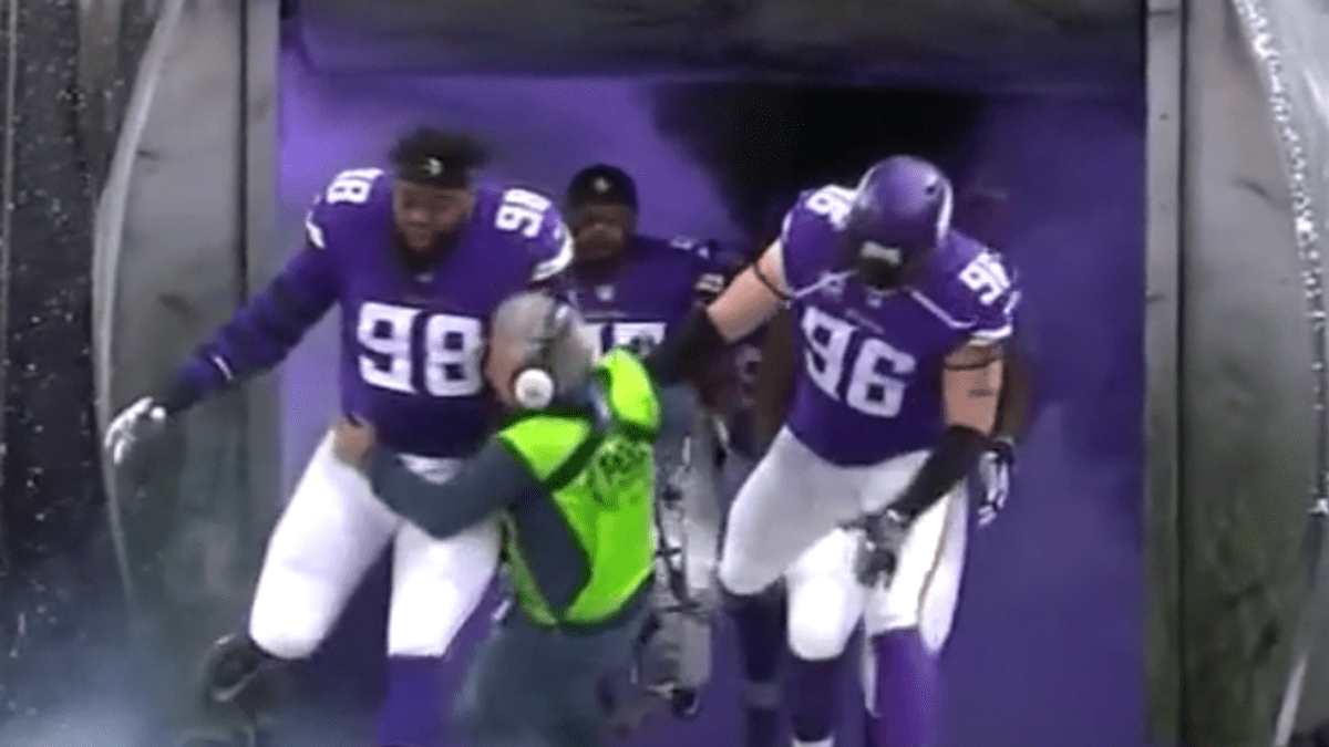 Linval Joseph Trucks Unsuspecting NFL Sound Guy Running Onto Field - The  Spun: What's Trending In The Sports World Today