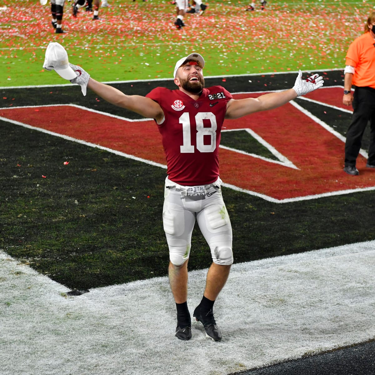 Slade Bolden #WO04 of Alabama runs a drill during the NFL Combine