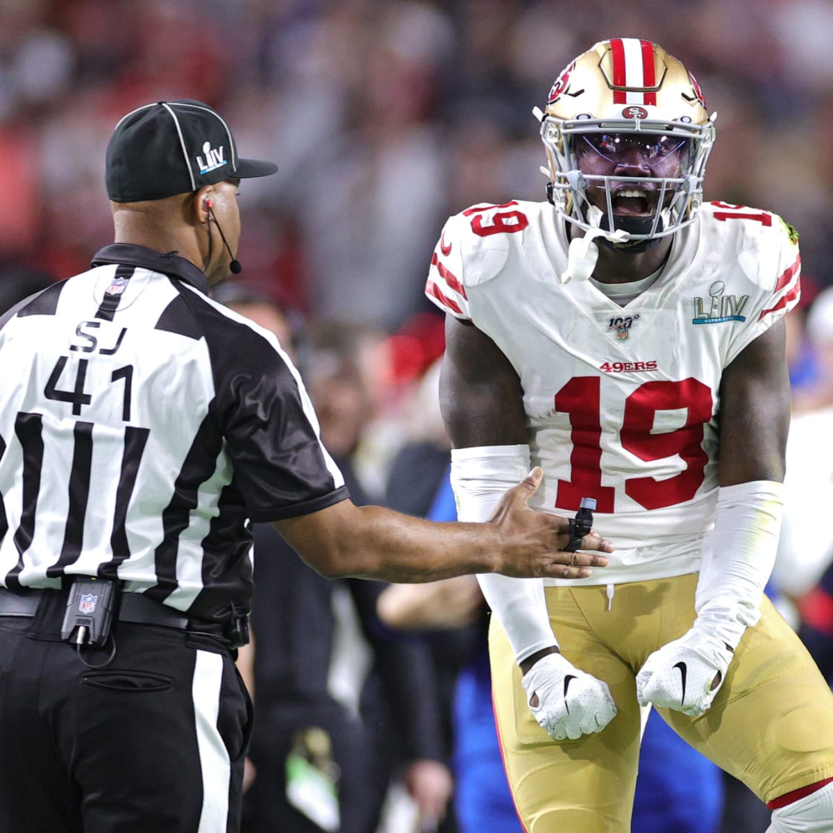 Deebo Samuel of the San Francisco 49ers reacts after a play against News  Photo - Getty Images