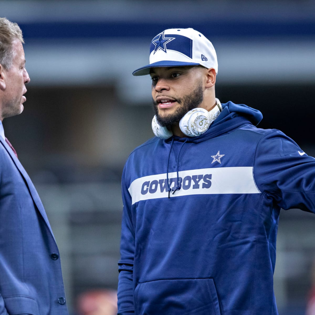 Quarterback Troy Aikman of the Dallas Cowboys looks on against the