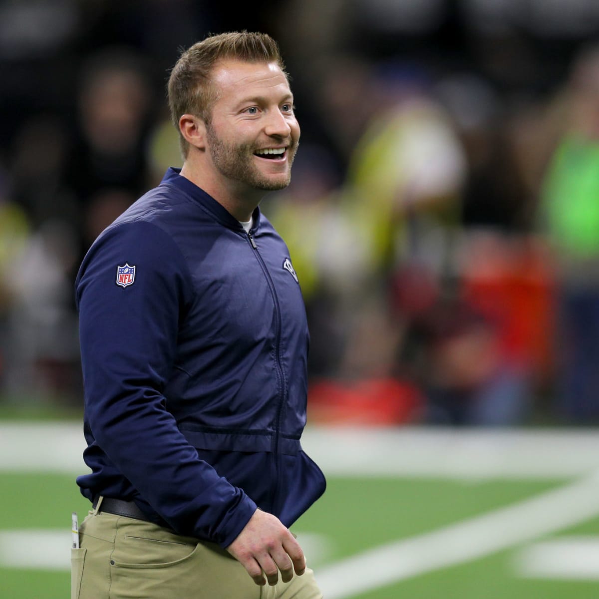 Photo: Rams Head Coach Sean McVay Looks at the Video Board Prior