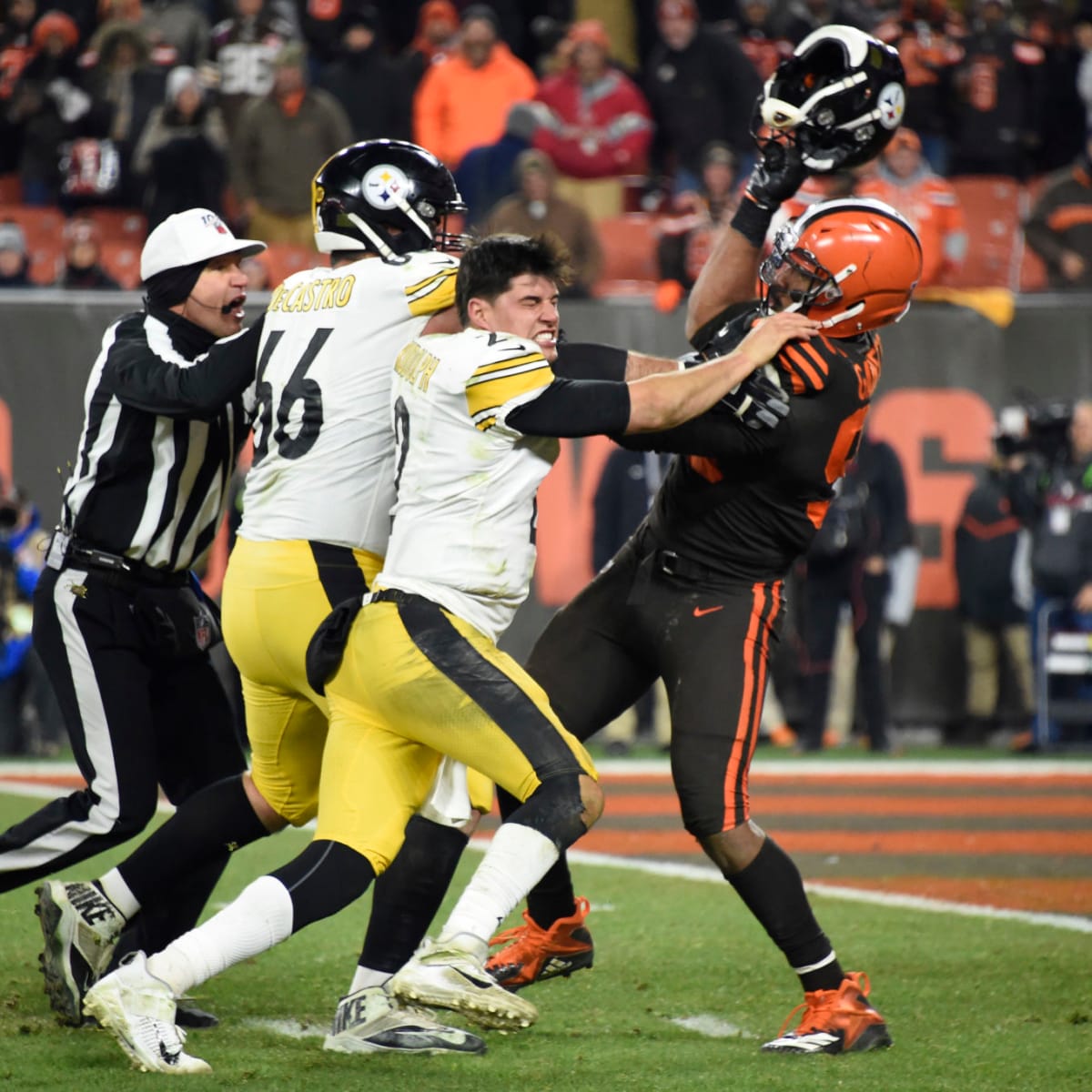 Aaron Donald swinging helmet at practice reminiscent of Myles Garrett sends  NFL Twitter ablaze