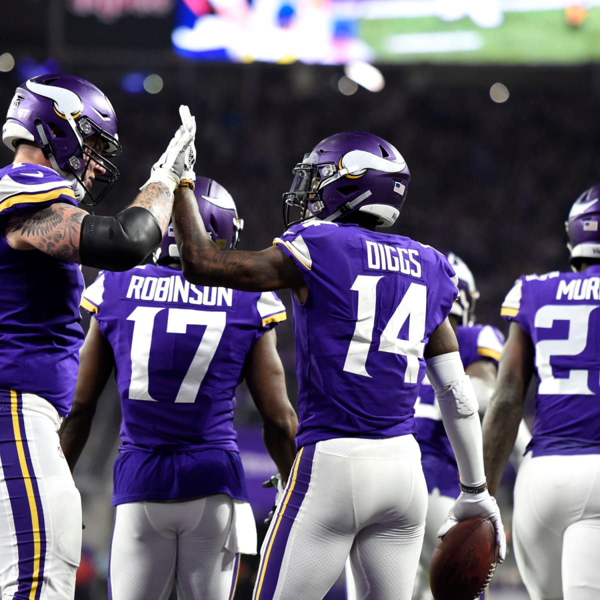 Minnesota Vikings wide receiver Stefon Diggs reacts after scoring the game  winning touchdown against the New Orleans Saints in the second half of the  NFC Divisional round playoff game at U.S. Bank