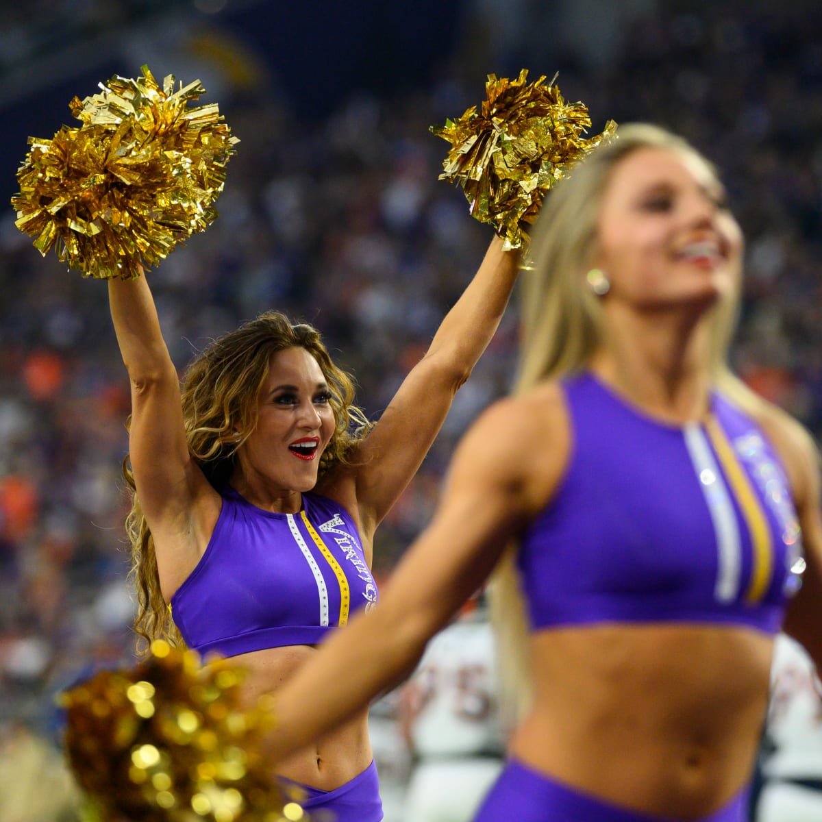 Sep. 25, 2011 - Minneapolis, Minnesota, U.S. - A Minnesota Viking  cheerleader encourages the crowd at Mall of America Field in the Metrodome.  The Detroit Lions beat the Minnesota Vikings 26-23. (Credit