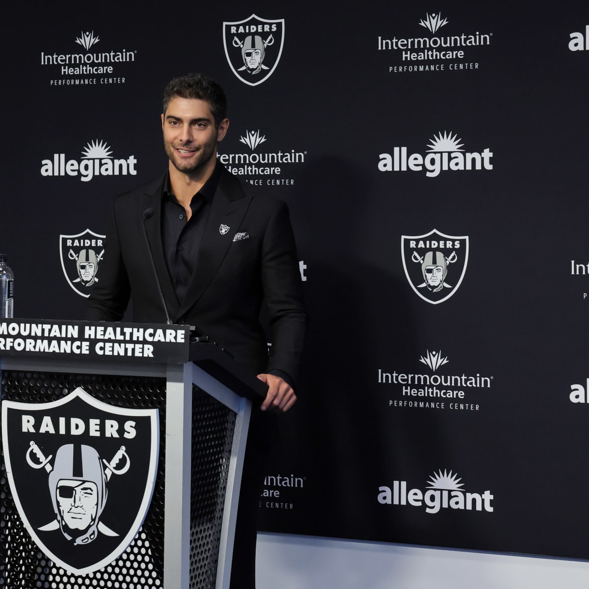 Quarterback Jimmy Garoppolo is introduced at the Las Vegas Raiders