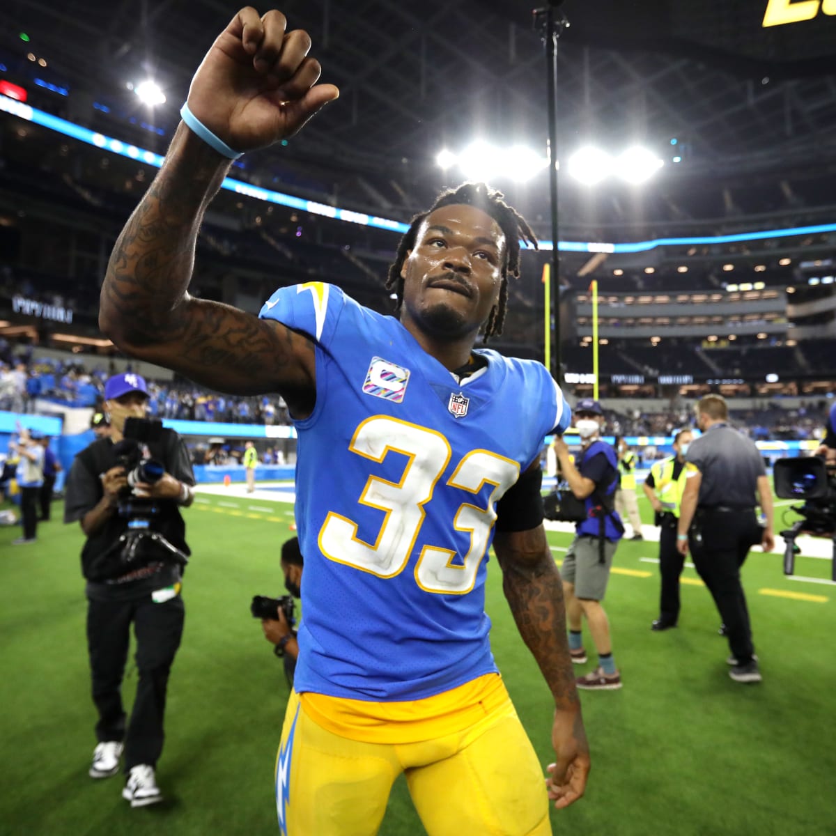 Derwin James of the Los Angeles Chargers celebrates after a