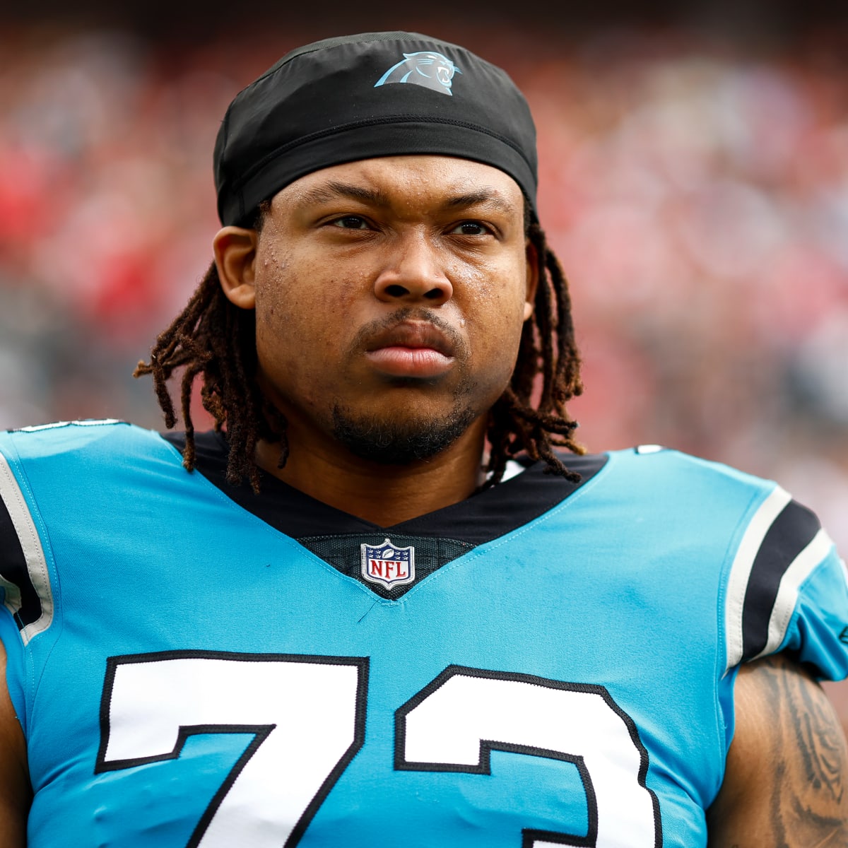 Carolina Panthers guard Michael Jordan (73) takes the field before