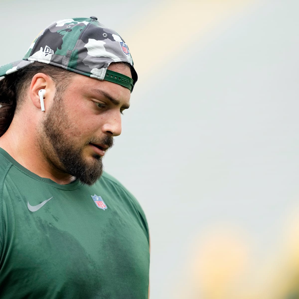 Green Bay Packers offensive tackle David Bakhtiari (69) walks on the field  before an NFL game against the New York Jets Sunday, Oct. 16, 2022, in  Green Bay, Wis. (AP Photo/Jeffrey Phelps