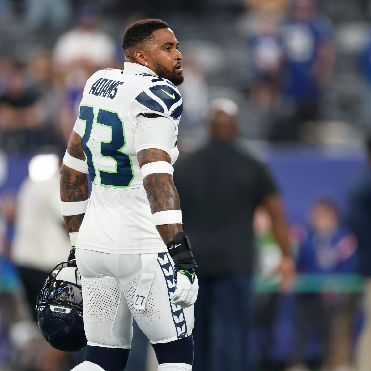 Seattle Seahawks strong safety Jamal Adams (33) watch a video replay during  an NFL football game against the Indianapolis Colts, Sunday, Sept. 12,  2021, in Indianapolis. (AP Photo/Zach Bolinger Stock Photo - Alamy