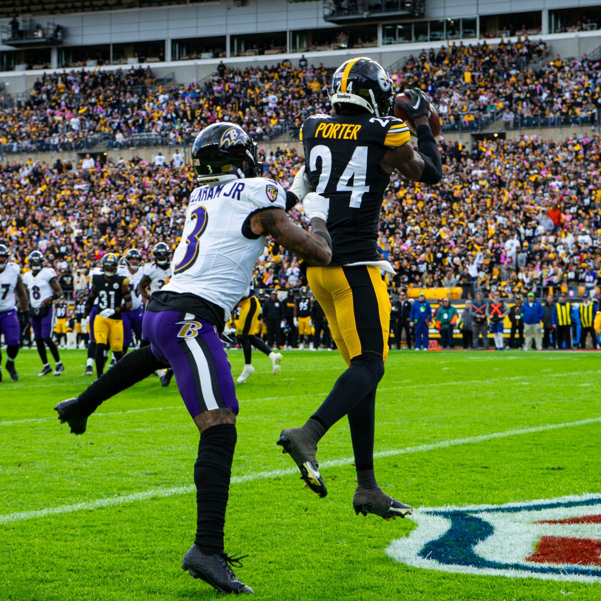 Pittsburgh Steelers cornerback Joey Porter Jr. walks on the field