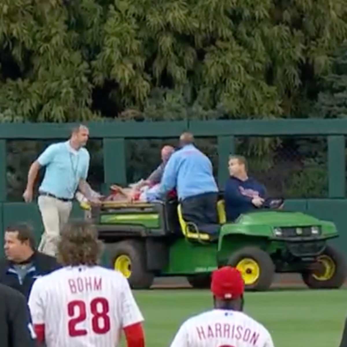 New York Post on X: Fan stretchered off after falling into bullpen during  Red Sox-Phillies game   / X