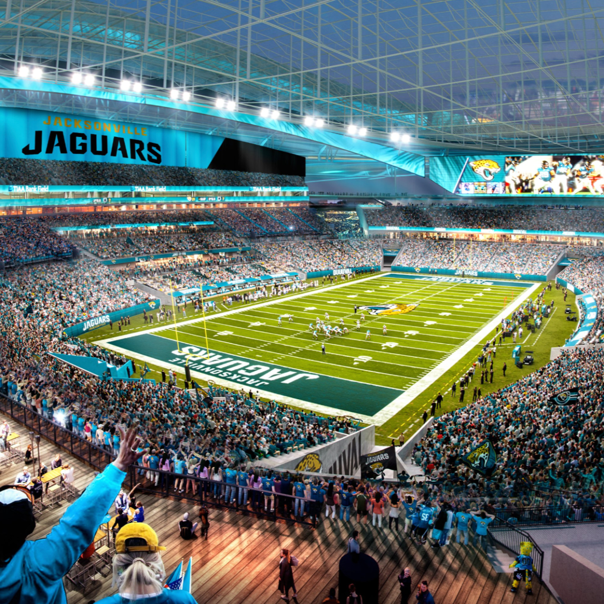 Jacksonville Jaguars fans pose for photos outside the stadium before an NFL  football game against the Tennessee Titans, Saturday, Jan. 7, 2023, in  Jacksonville, Fla. (AP Photo/Phelan M. Ebenhack Stock Photo - Alamy