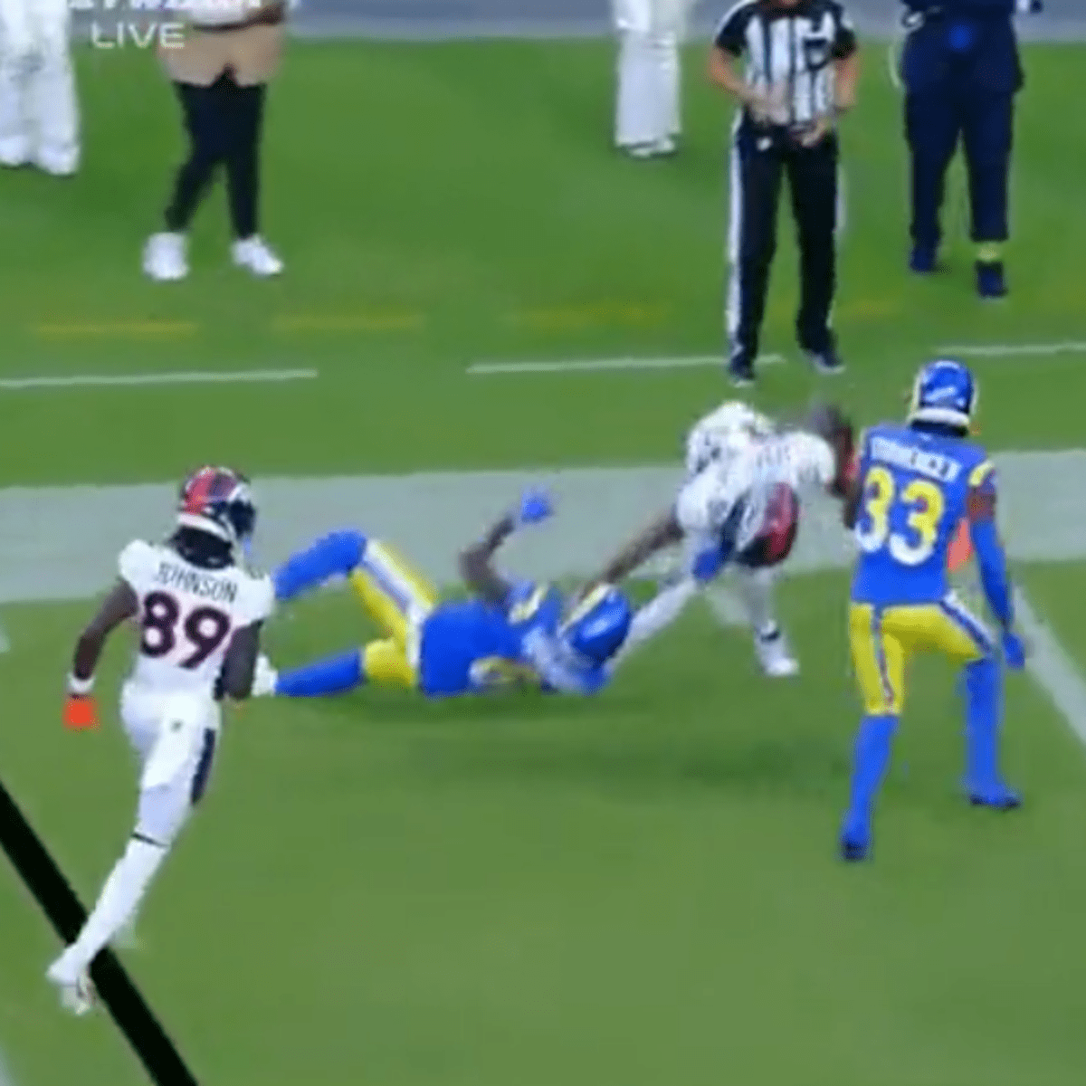 Rams rookie Tre Tomlinson ejected for facemask tackle vs. Broncos