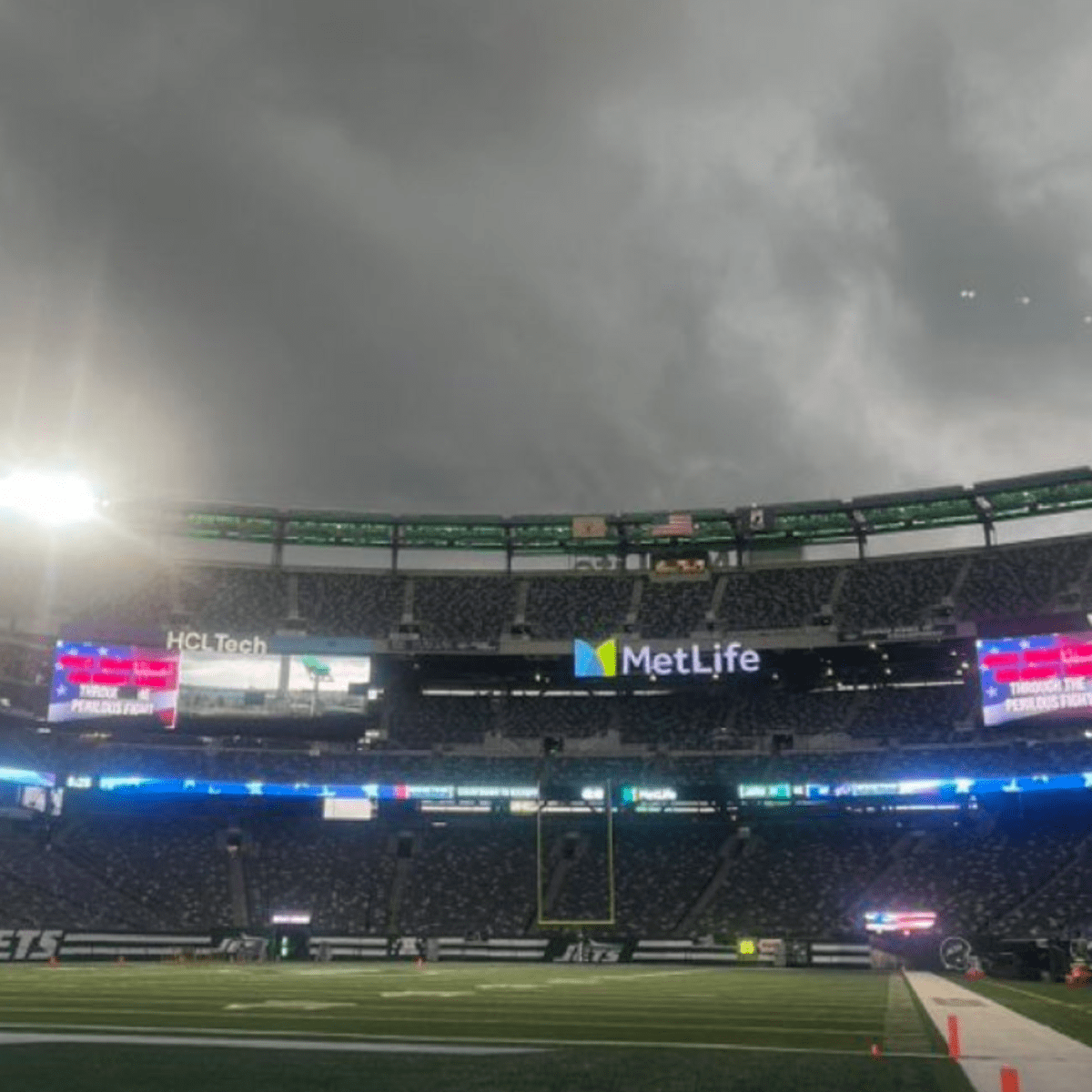 MetLife Stadium, american football stadium, evening, aerial view