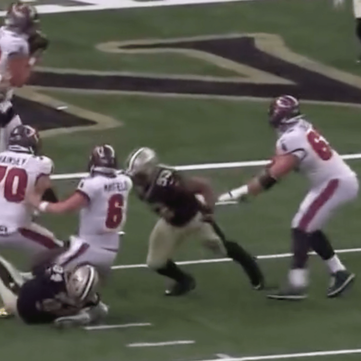 Baker Mayfield narrowly avoids injury, uses legs to survive Saints