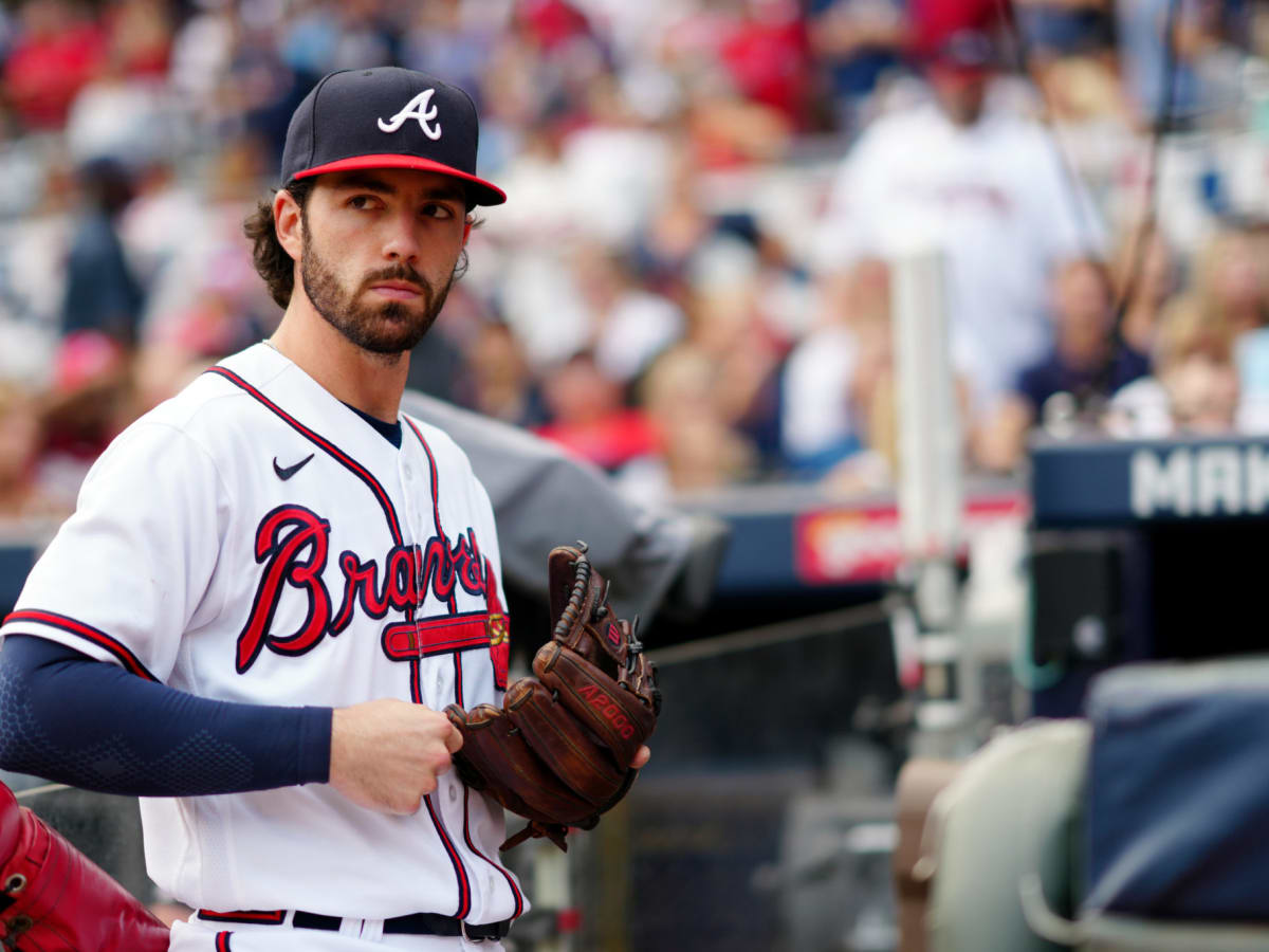 Dansby Swanson of the Atlanta Braves after sliding into third during  News Photo - Getty Images