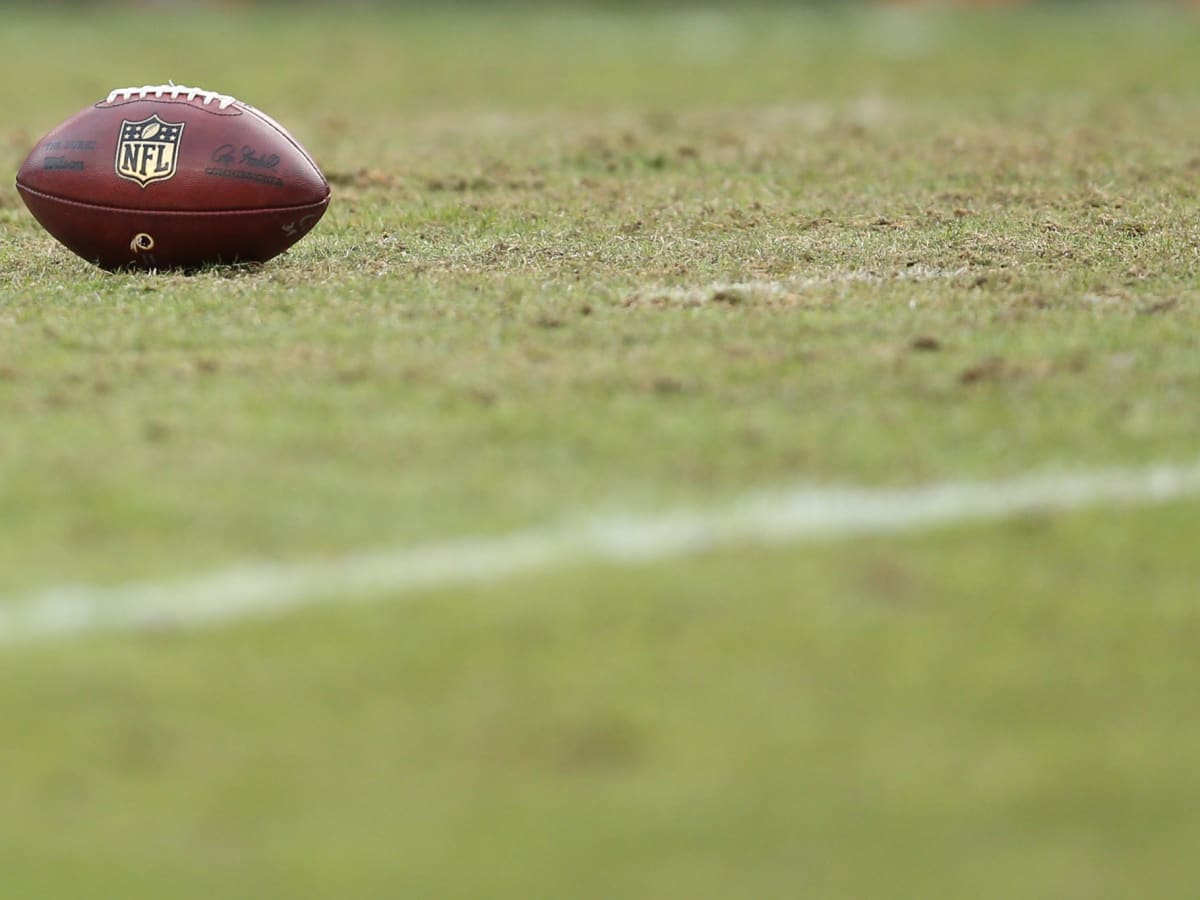 A closeup view of an NFL football before the Pro Football Hall of