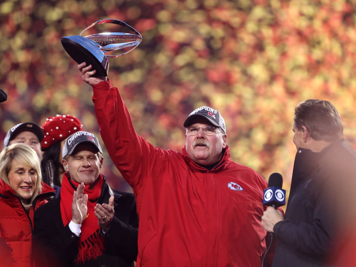 Kansas City Chiefs, Head Coach Andy Reid, celebrates with his team