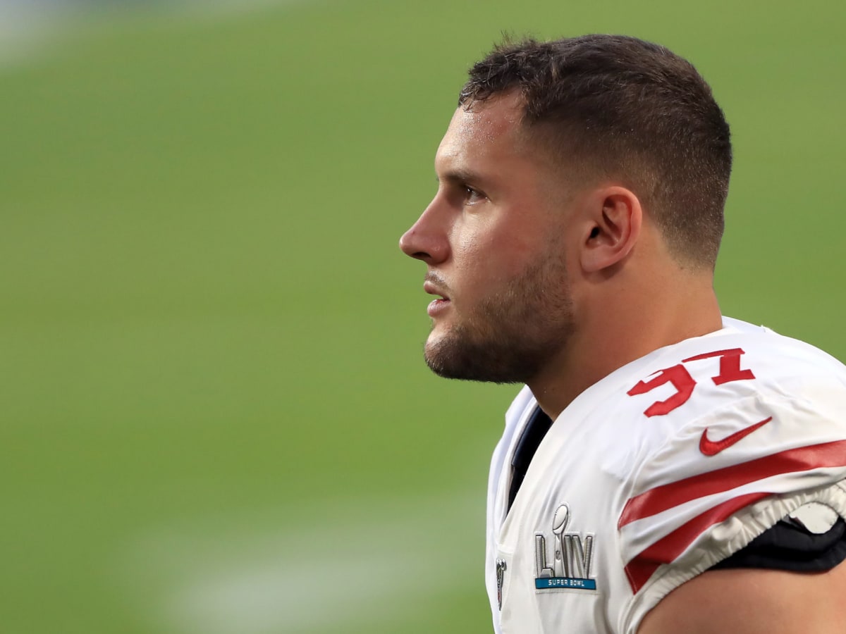 The San Francisco 49ers' Nick Bosa, who went to St. Thomas