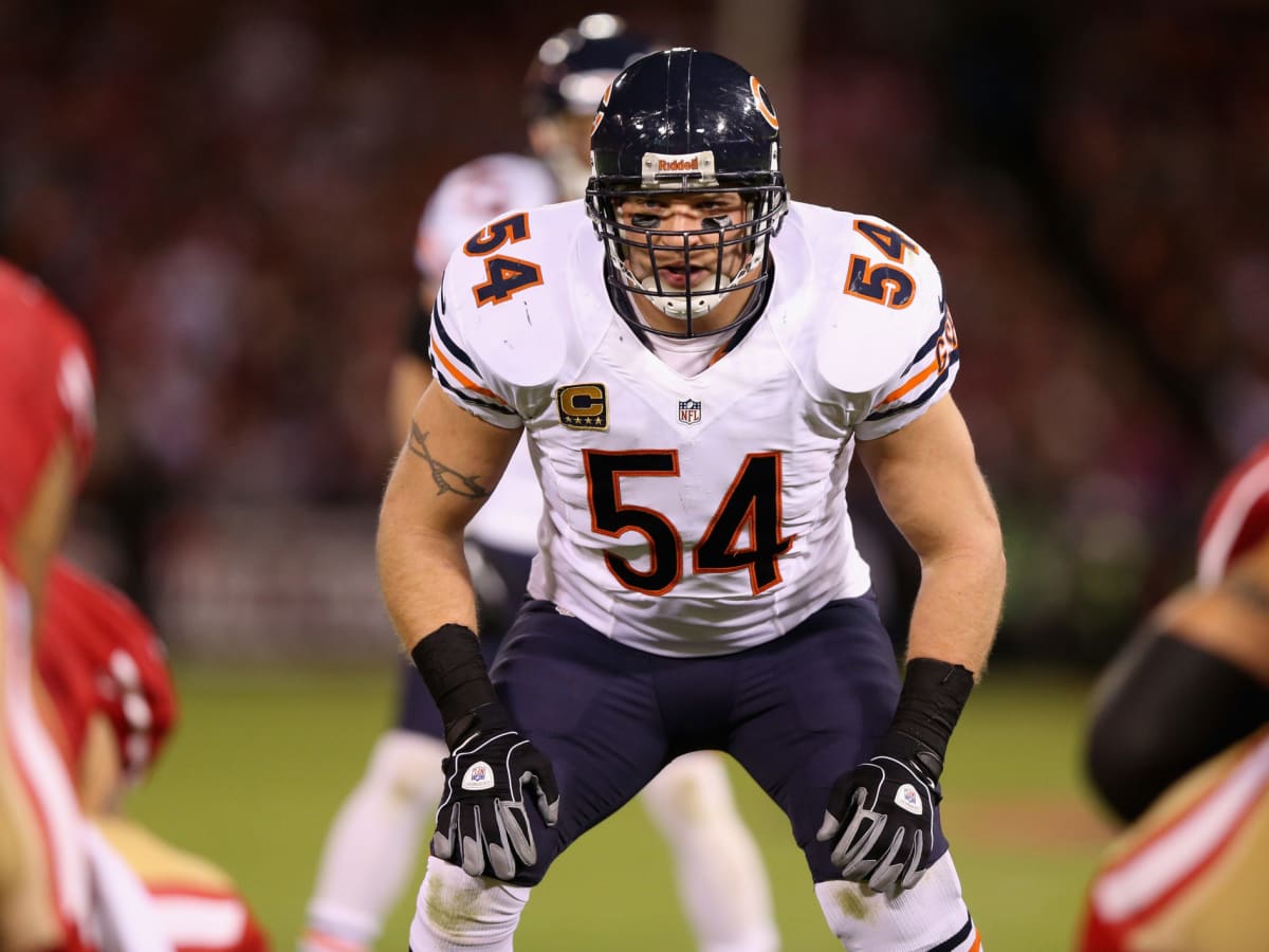 Chicago Bears line backer Brian Urlacher (54) laments the loss to