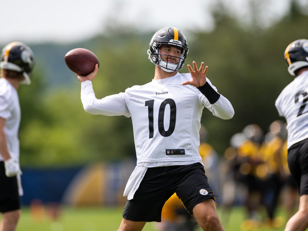 Atlanta Falcons linebacker Mike Jones Jr. (45) sacks Pittsburgh Steelers  quarterback Mitch Trubisky (10) during the first half of an NFL preseason  football game, Thursday, Aug. 24, 2023, in Atlanta. The Pittsburgh