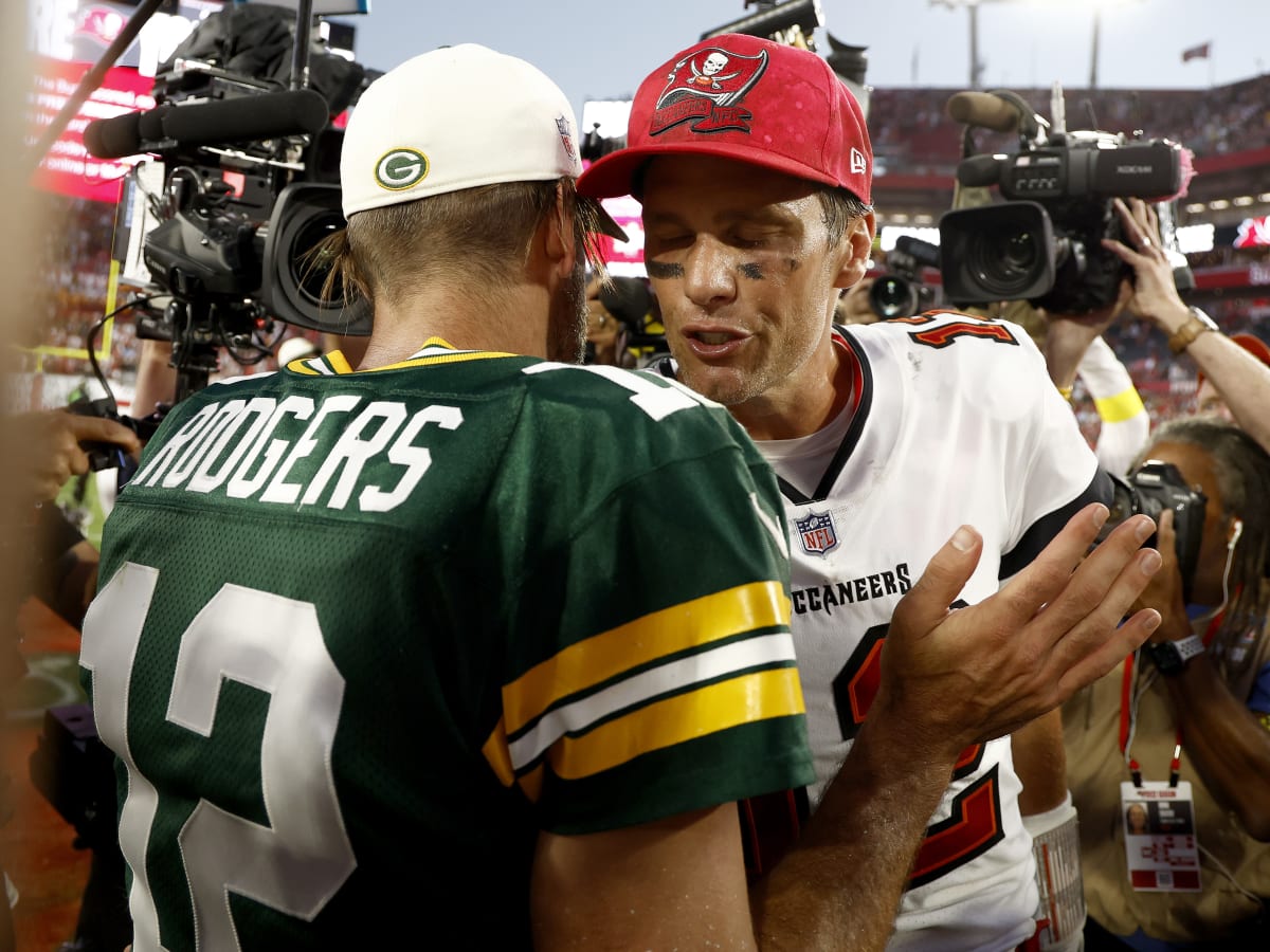 Aaron Rodgers looked gutted in a brief postgame handshake with Tom