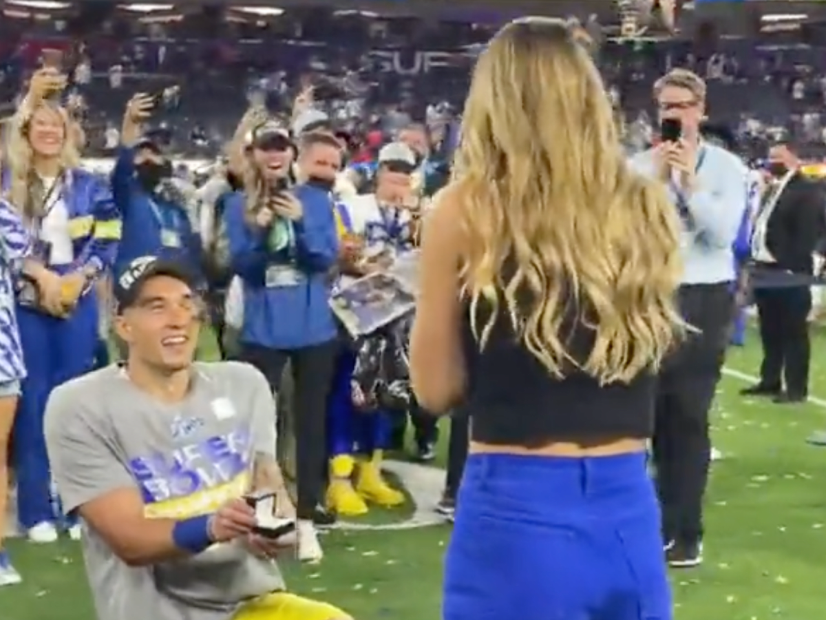 Super Bowl Proposal: Taylor Rapp Pops Question on SoFi Field after Rams  Victory – The Hollywood Reporter