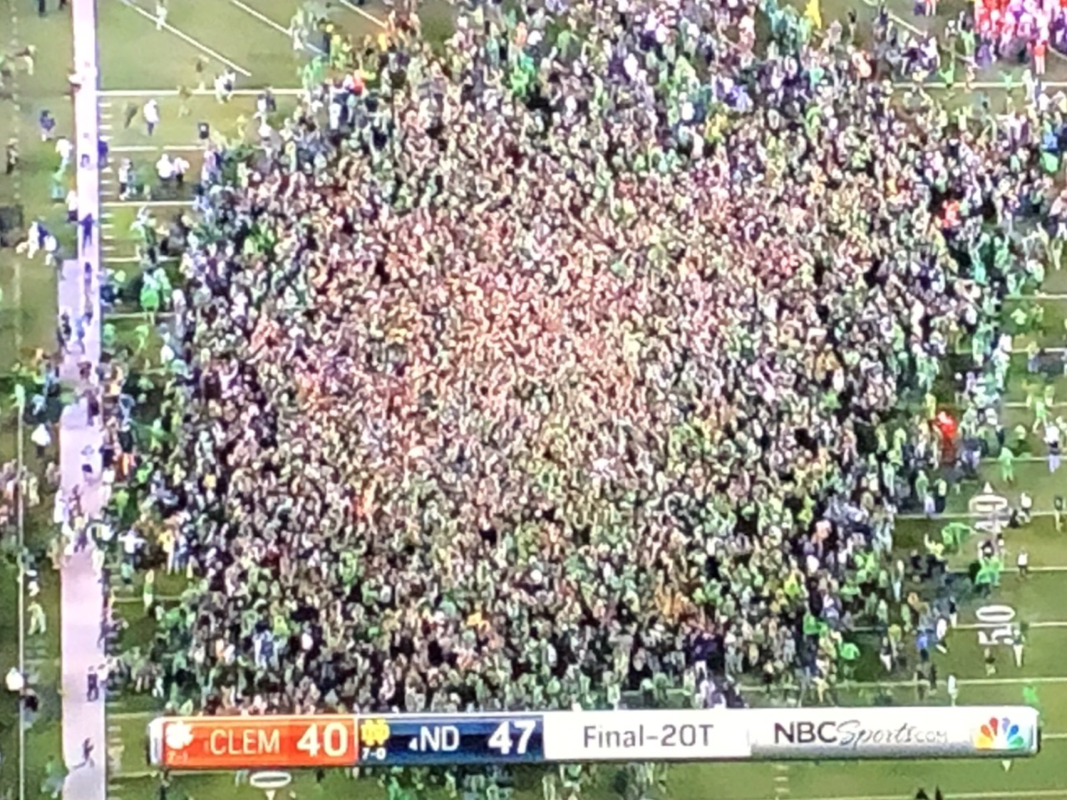 Fans storm the field after Clemson pulls off upset of Notre Dame in  thriller