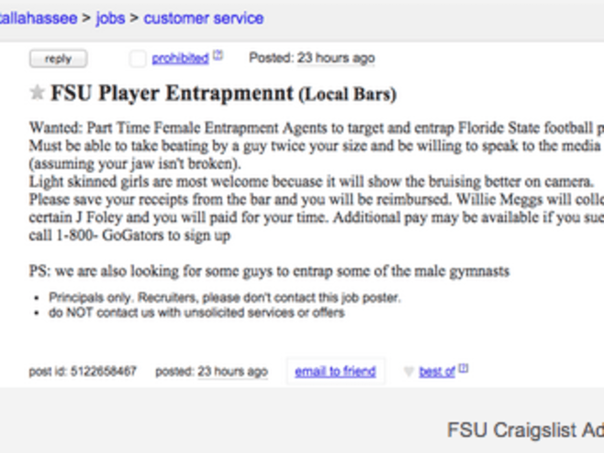 A Florida Fan Created A Craigslist Ad Soliciting Women To Entrap Florida  State Football Players - The Spun: What's Trending In The Sports World Today