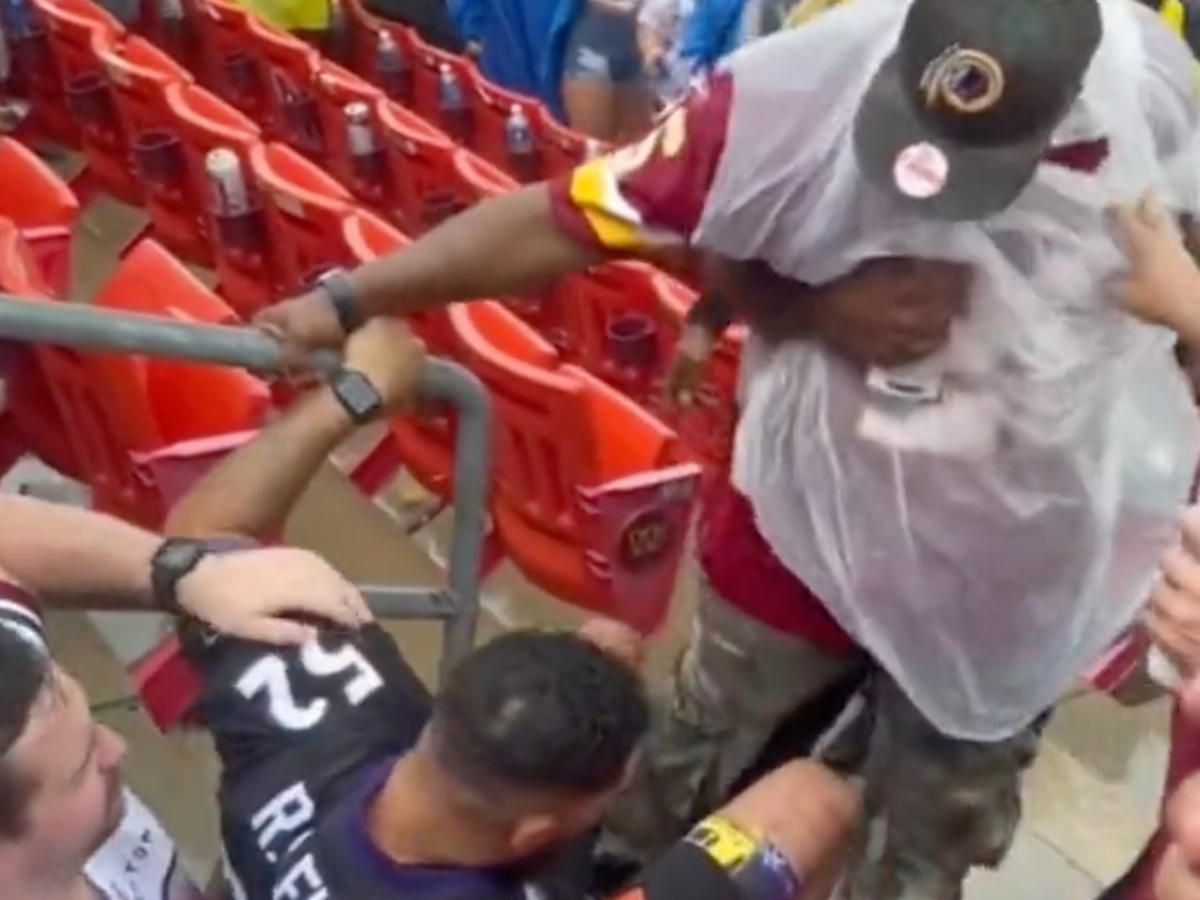 Violent brawl breaks out between fans in the stands at FedEx Field during  Washington Commanders game