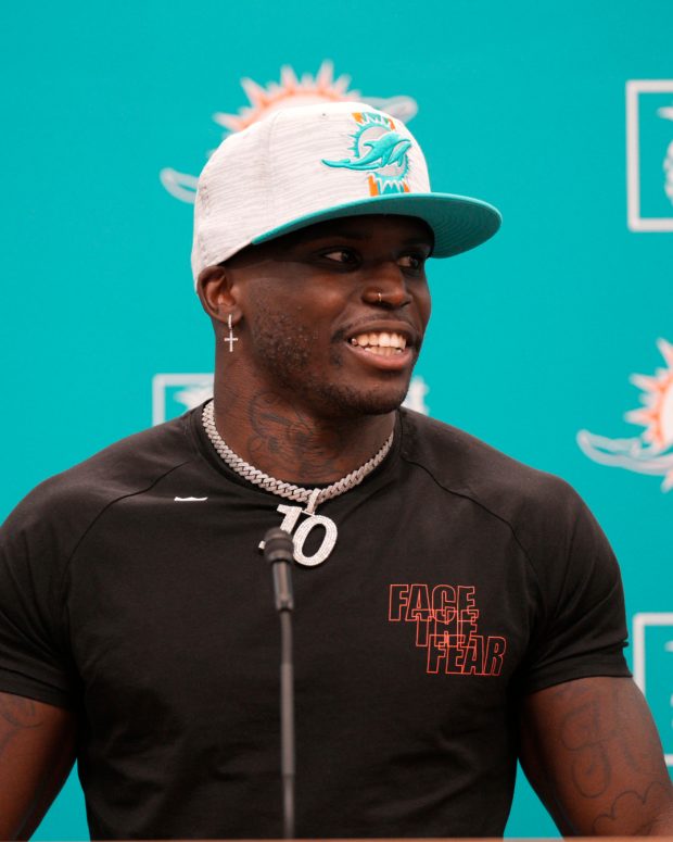 Tyreek Hill introduced as the newest member of the Dolphins.