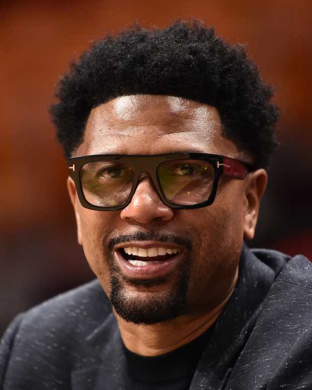 ESPN NBA analyst Jalen Rose before the start of an Eastern Conference Finals game in Miami.