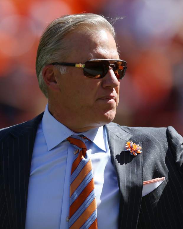 A closeup of John Elway.