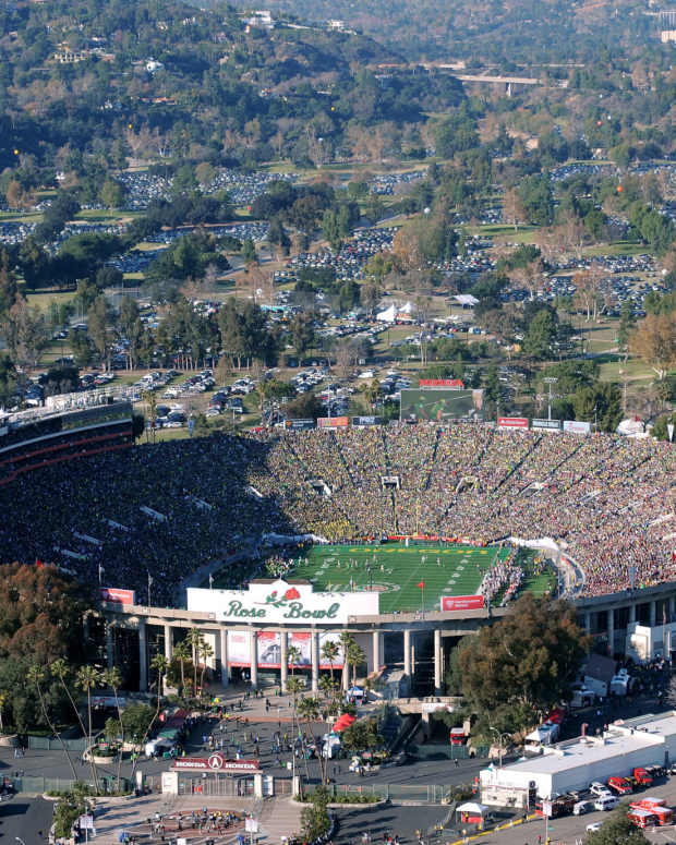 An aerial view of the Rose Bowl.
