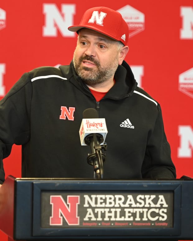 Nebraska head football coach Matt Rhule answers questions at a press conference.