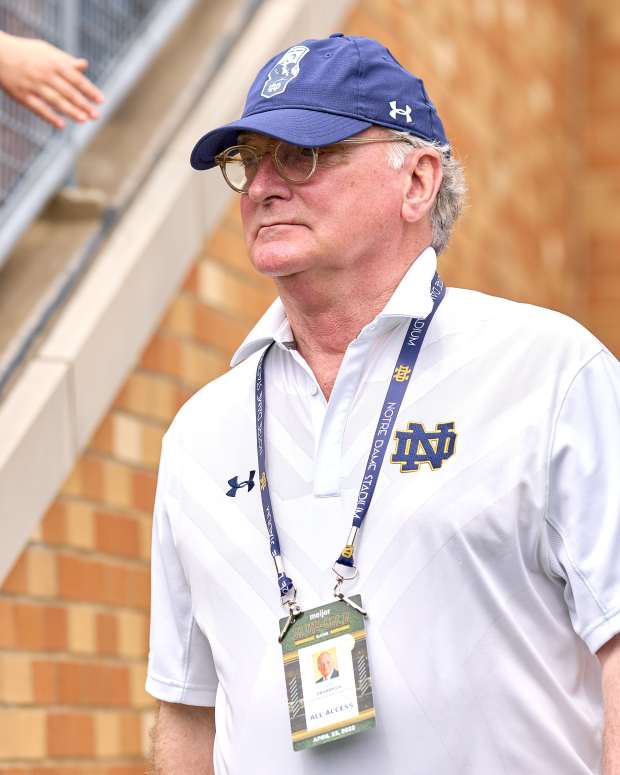 Notre Dame athletic director Jack Swarbrick exits the tunnel at Notre Dame Stadium.