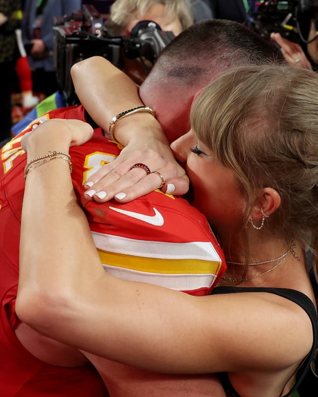 Taylor Swift and Travis Kelce at the Super Bowl 58.