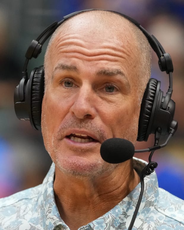 ESPN college basketball analyst Jay Bilas on-air at the Maui Invitational.