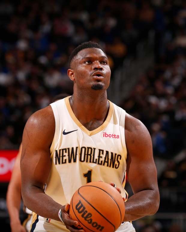 New Orleans Pelicans forward Zion Williamson shoots a free throw