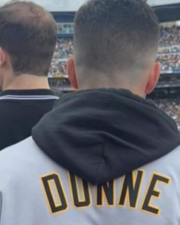 Pirates fan's inappropriate jersey.