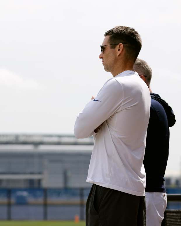 Giants general manager Joe Schoen watches minicamp.